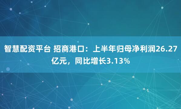 智慧配资平台 招商港口：上半年归母净利润26.27亿元，同比增长3.13%